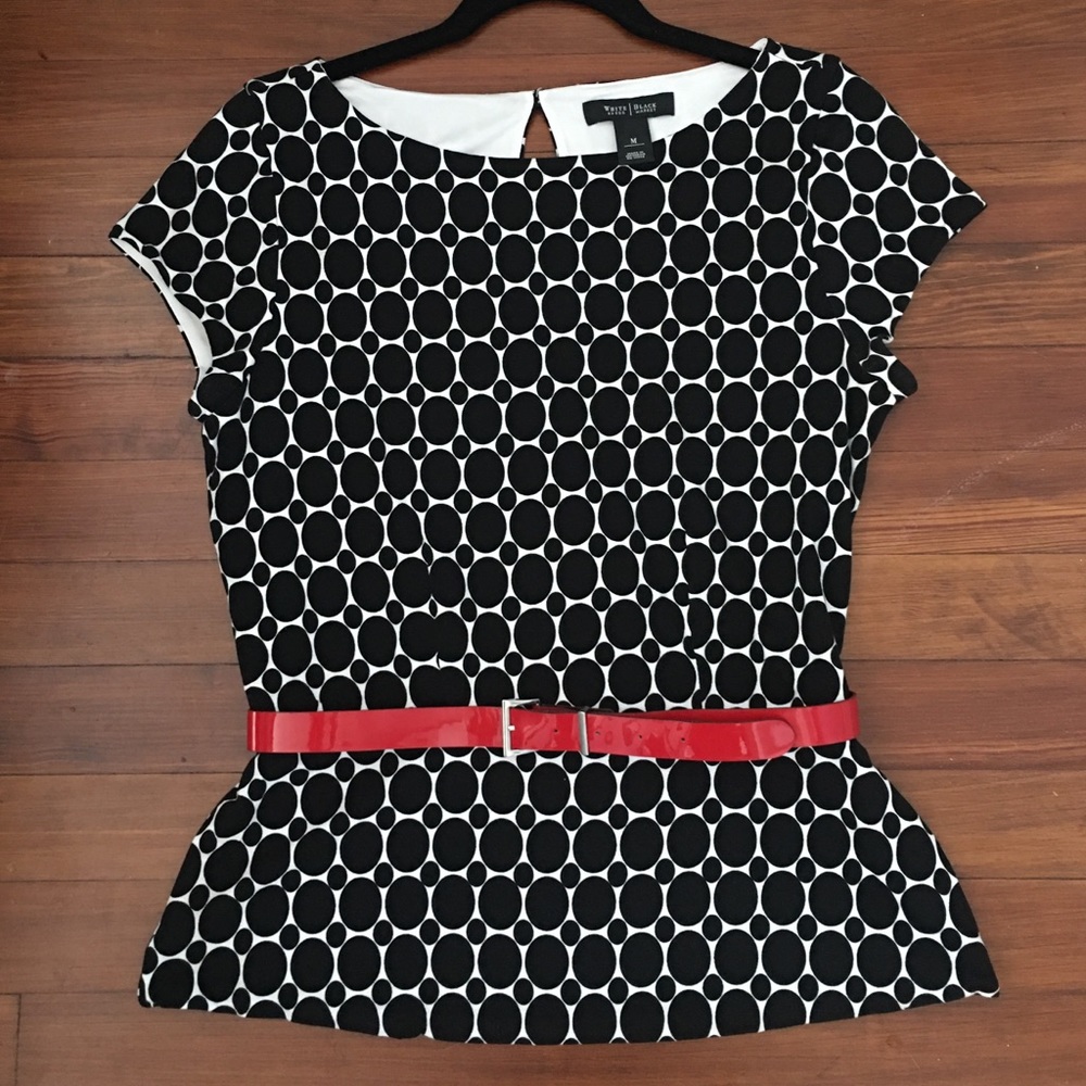 White House Black Market Mod Dot Peplum Top